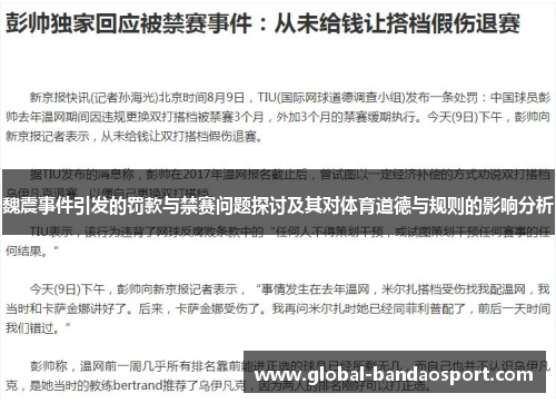 魏震事件引发的罚款与禁赛问题探讨及其对体育道德与规则的影响分析